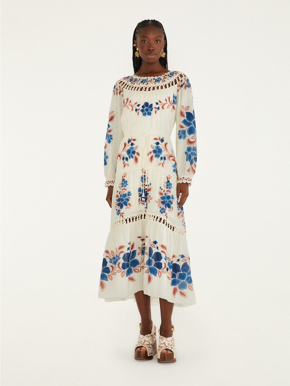 Farm Rio: Sand Renata Floral Drawstring CutOut Maxi Dress